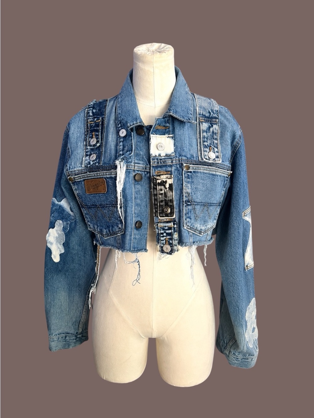 The Seven One 7 Atelier OOAK Upcycled Wrangler Patchwork Cropped Denim Jacket M/